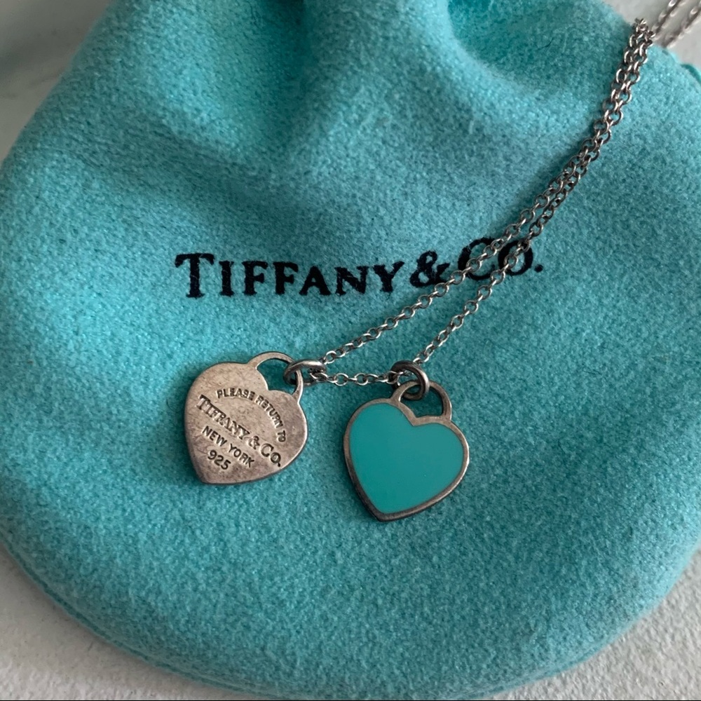Tiffany Blue Double Heart Tag Pendant